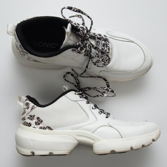 Vionic Aris Trainers Leopard Sneakers Arch Support Tennis Shoes White Size 8 - Picture 1 of 8